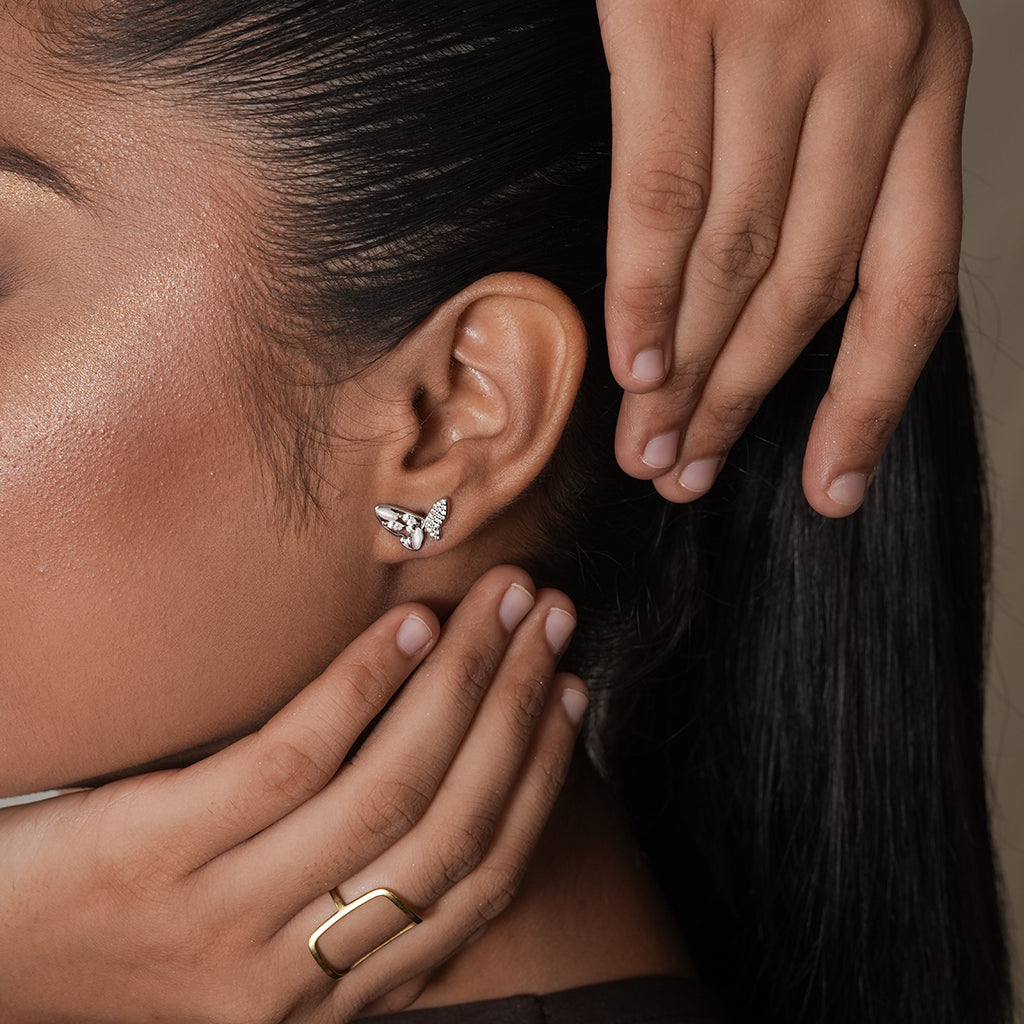 Silver Pave Angel Wing Stud Earrings