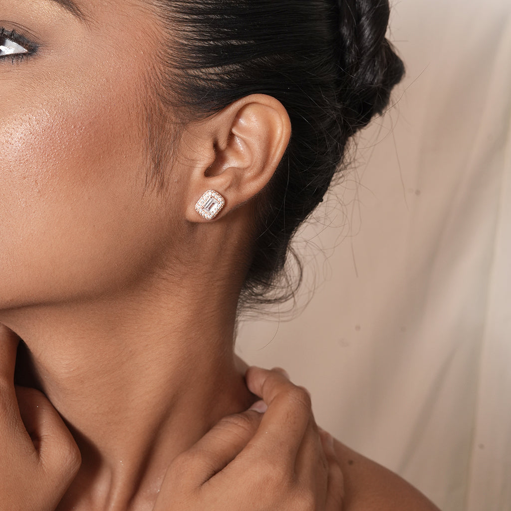 Silver Baguette CZ Stud Earrings
