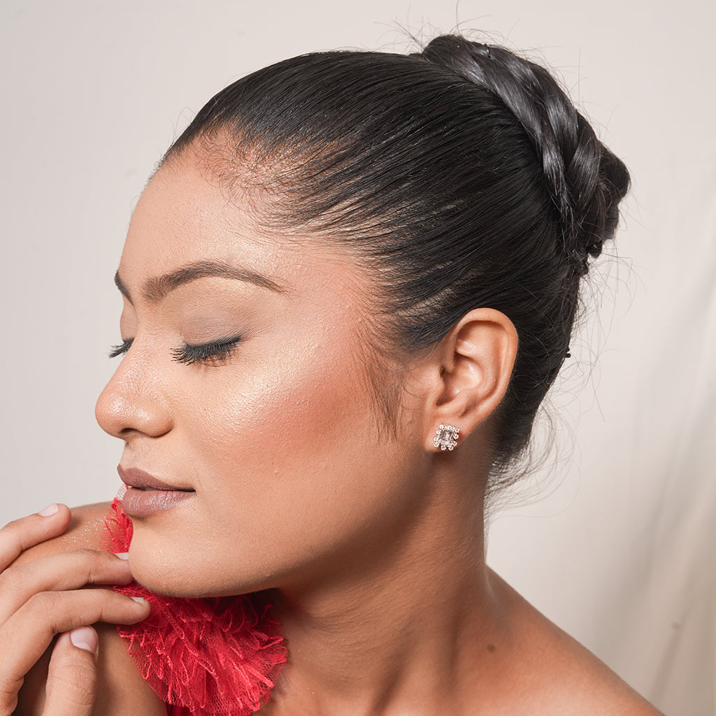 Silver Marquise Cluster Stud Earrings 2