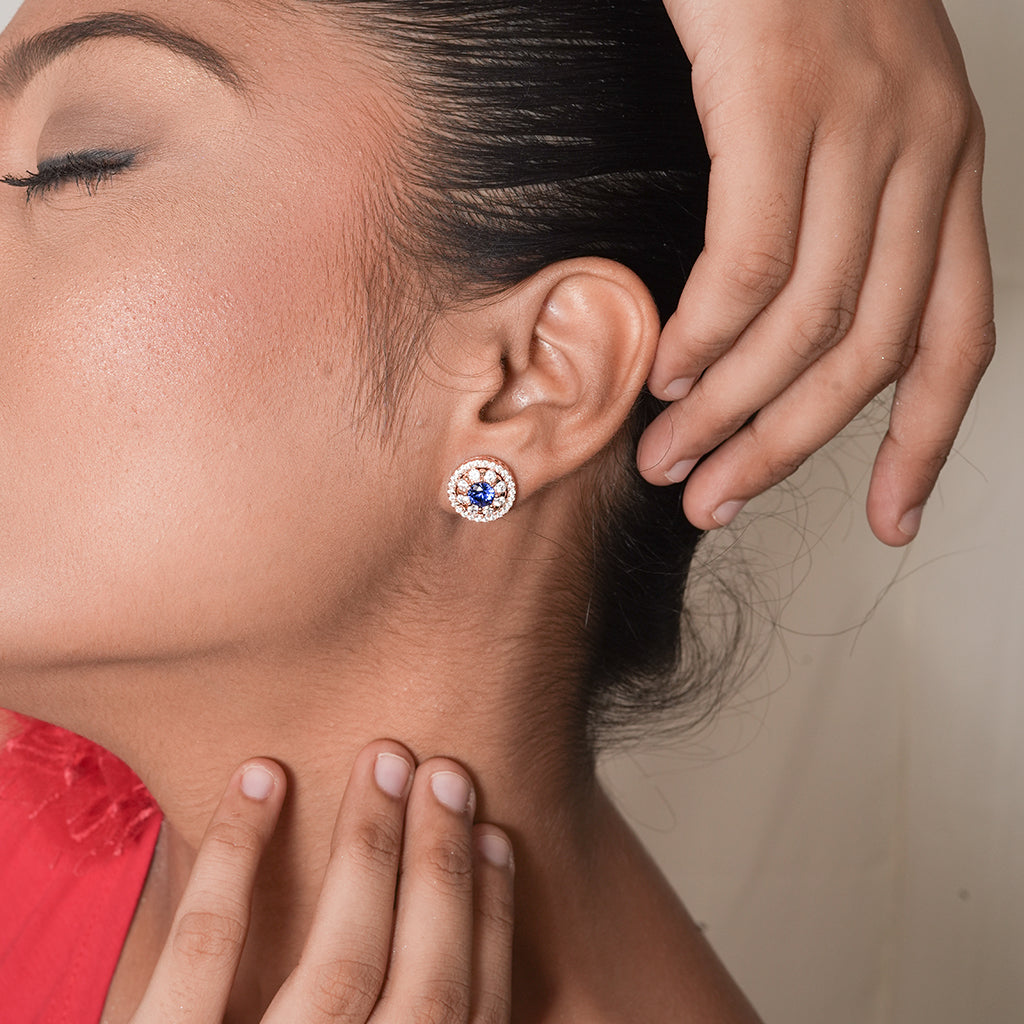 Silver Round Solitaire Halo Stud Earrings 1