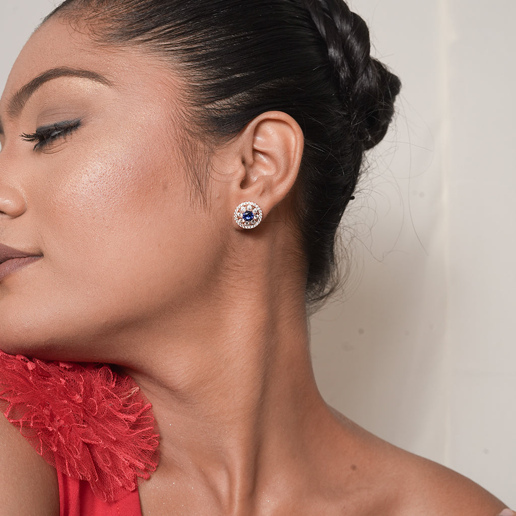 Silver Round Solitaire Halo Stud Earrings 2