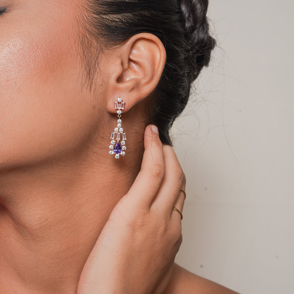 Silver Blue Pear and Baguette Drop Earrings 2
