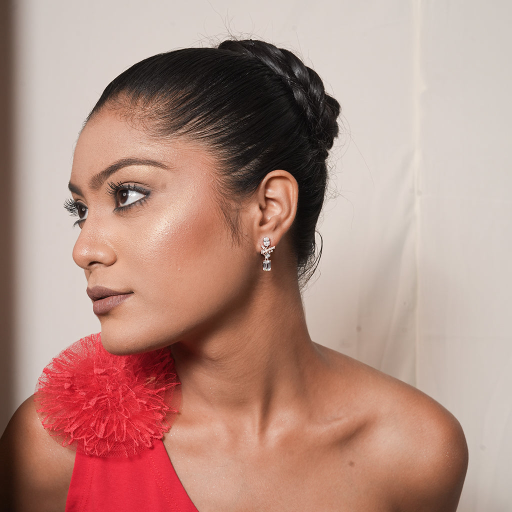 Silver Baguette and Marquise CZ Drop Earrings 1