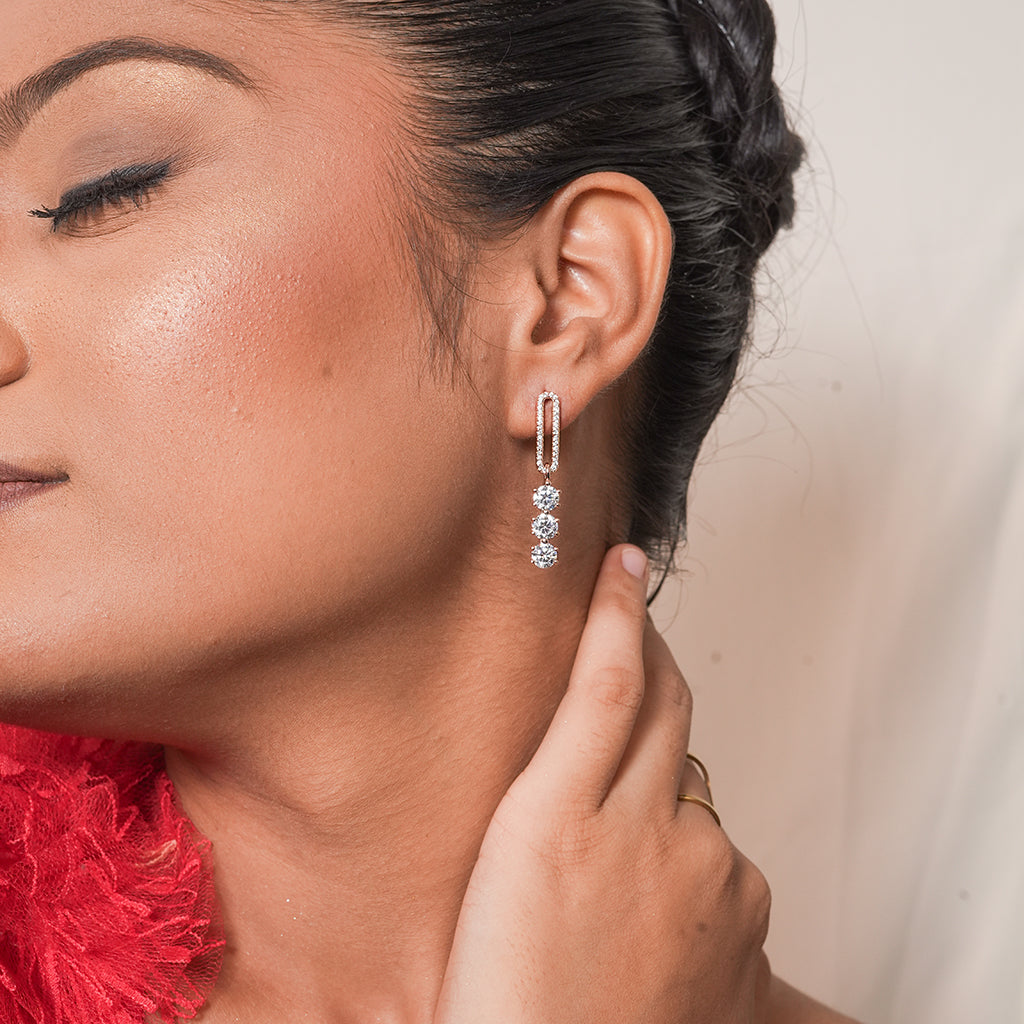 Silver Graduated CZ Drop Earrings 2