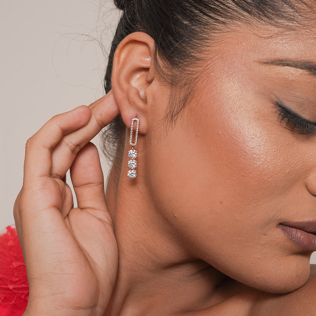Silver Graduated CZ Drop Earrings 1