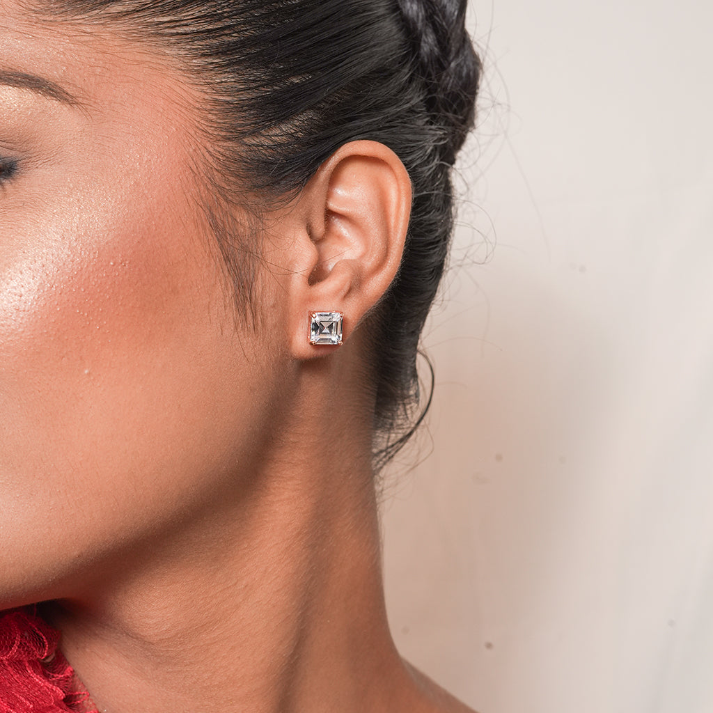 Silver Square CZ Stud Earrings 1