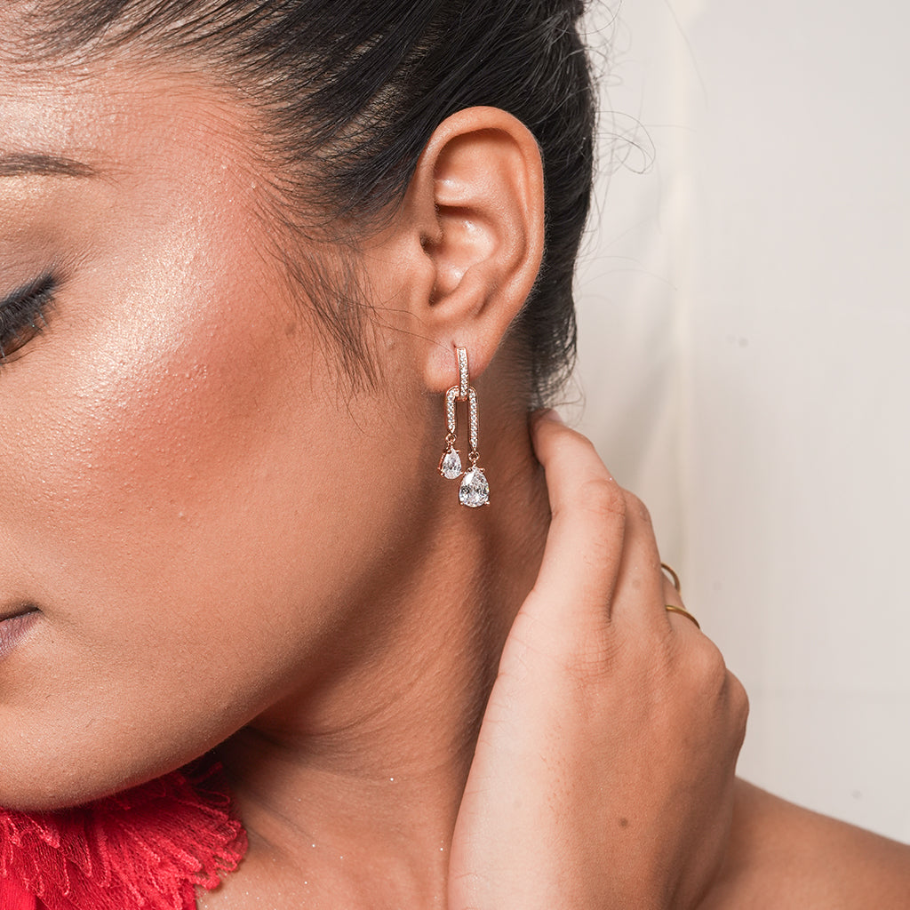 Silver Pave Hoop CZ Drop Earrings 1