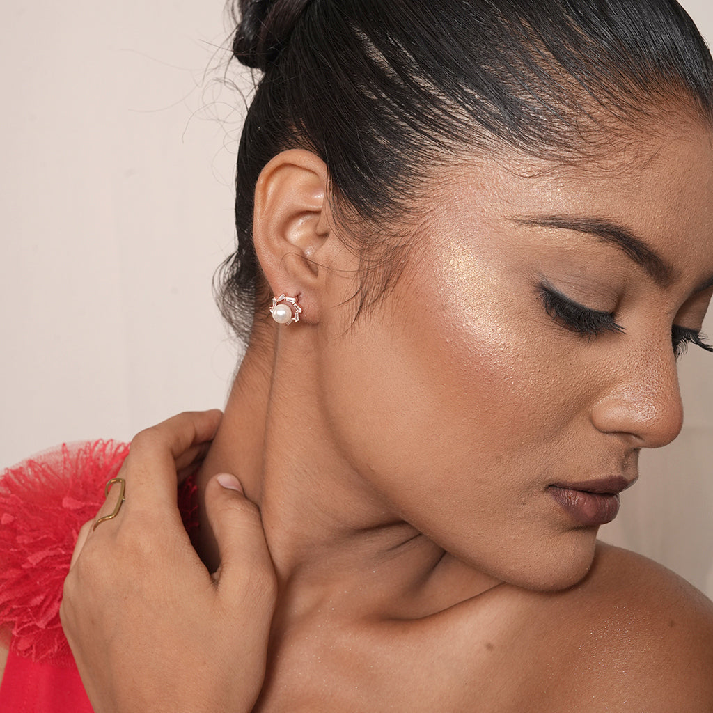 Silver Pearl Stud Earrings