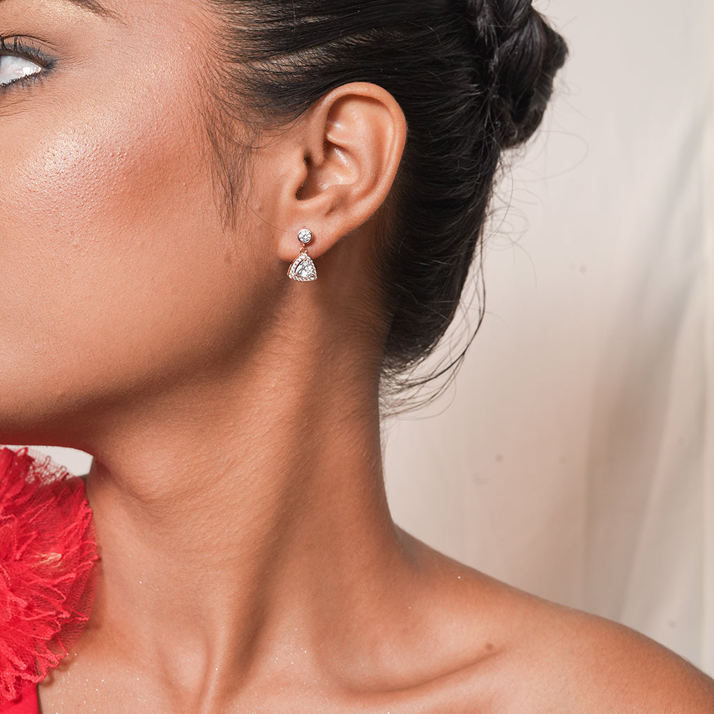 Silver Twin CZ Drop Earrings 2