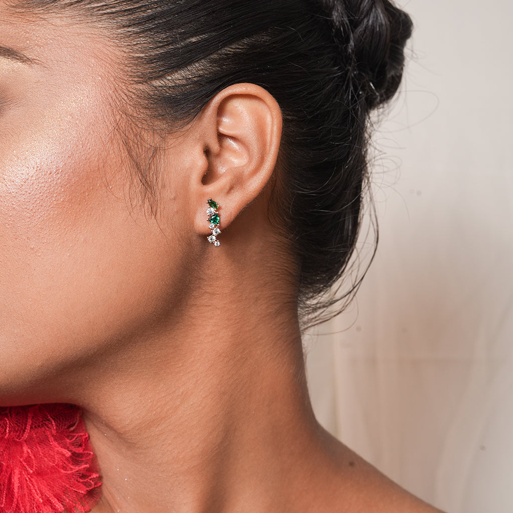 Silver Pink and Green Marquise Drop Earrings 1