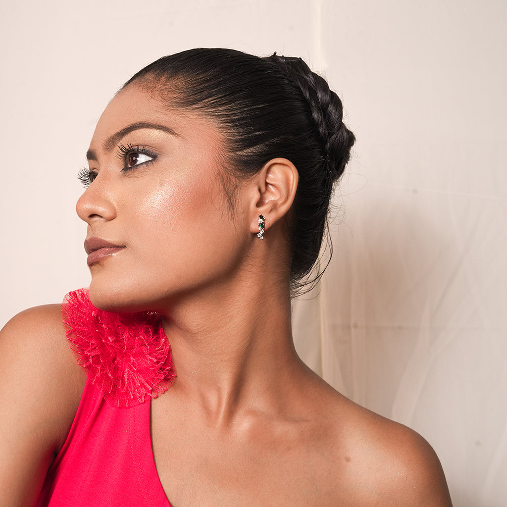 Silver Pink and Green Marquise Drop Earrings 3