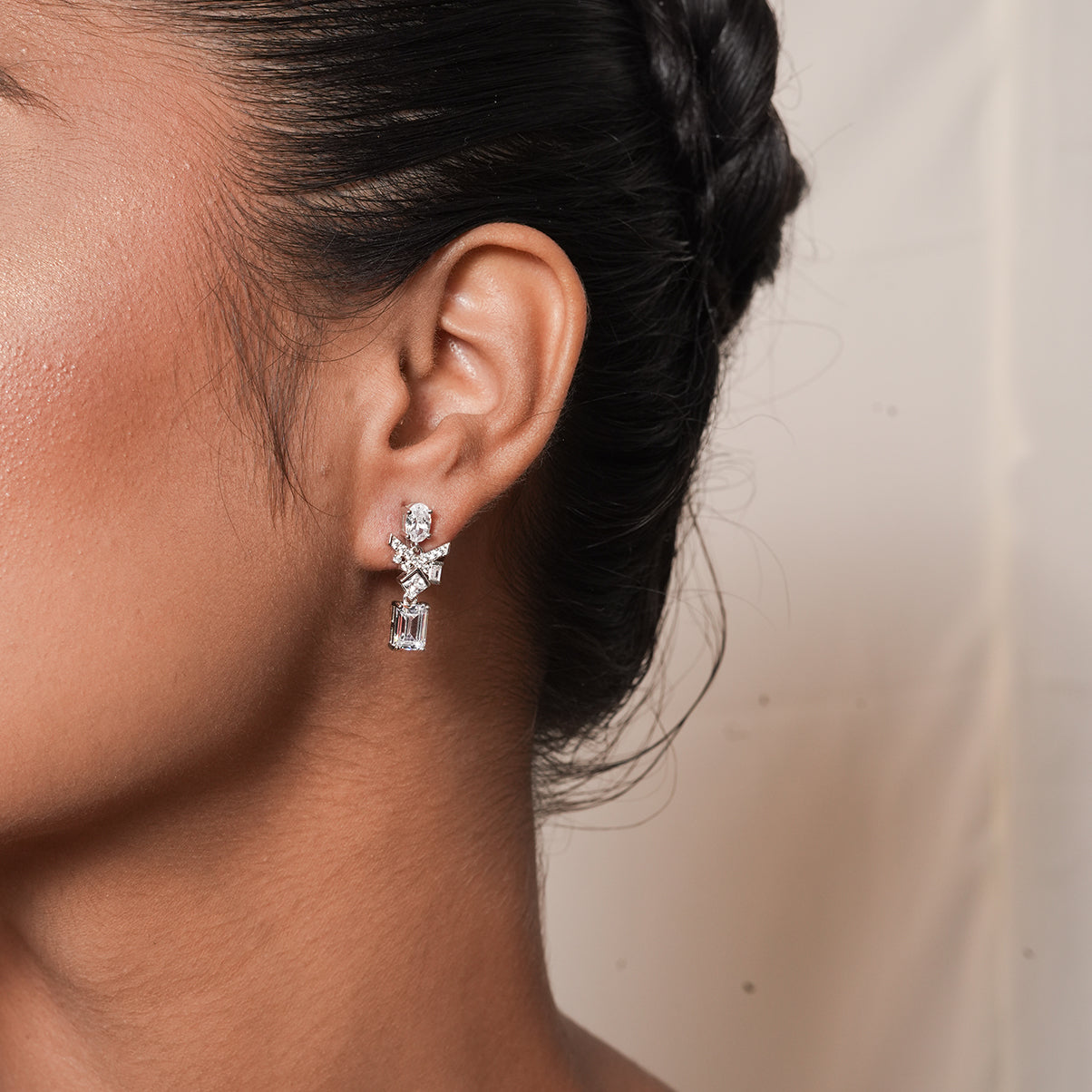 Silver Emerald Cut Drop Earrings