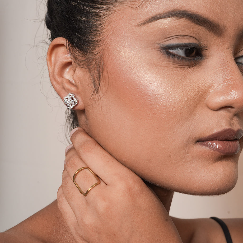 Silver Clover Stud Earrings