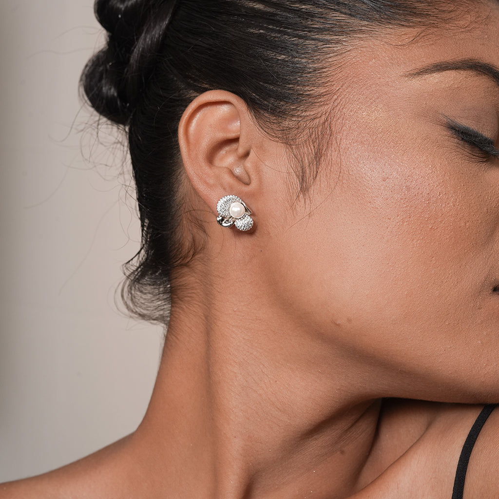Silver Oval Halo Stud Earrings