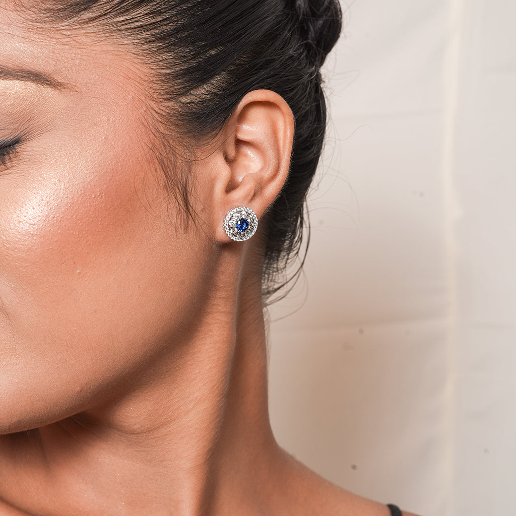 Silver Pave Round Stud with Pearl Drop Earrings 2