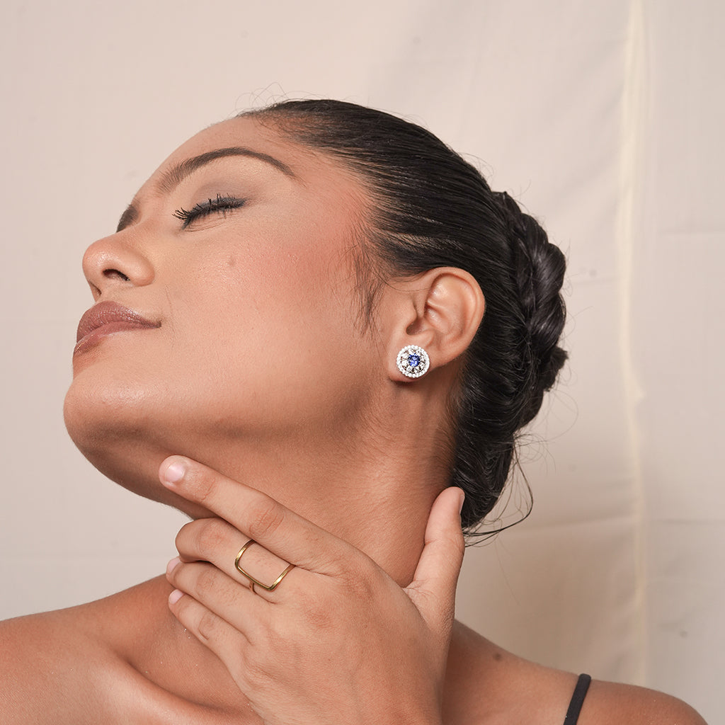 Silver Pave Round Stud with Pearl Drop Earrings 4