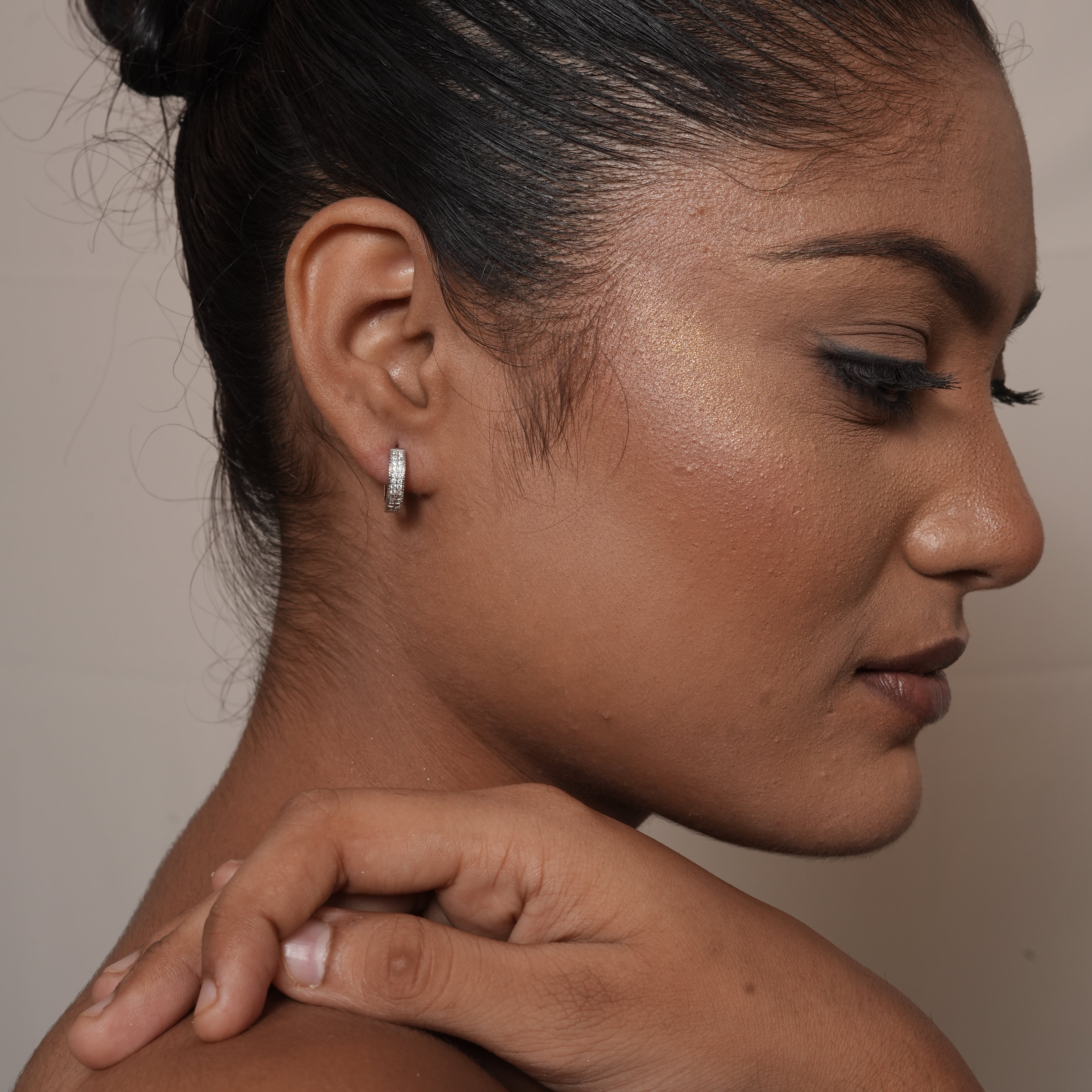 Silver CZ Bar Ear Climber Earrings