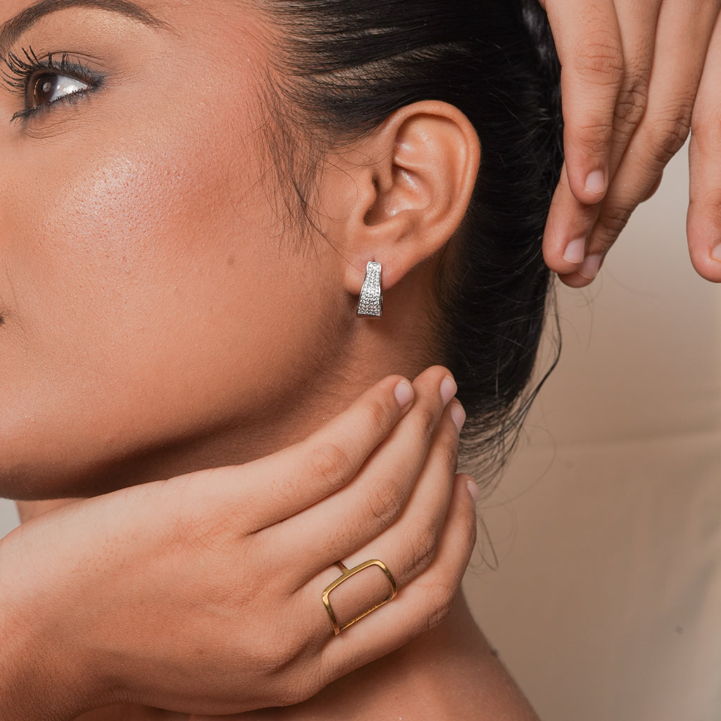Silver Pave Huggie Drop Earrings 2