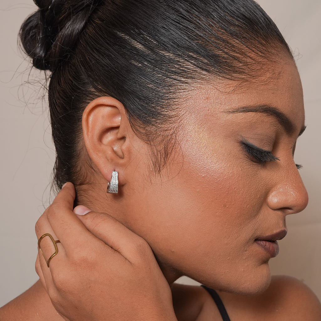 Silver Pave Huggie Drop Earrings 1