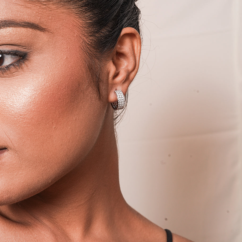 Silver Broad Pave Huggie Earrings 1
