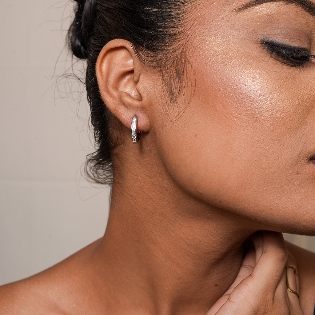 Silver Textured Huggie Hoop Earrings 2