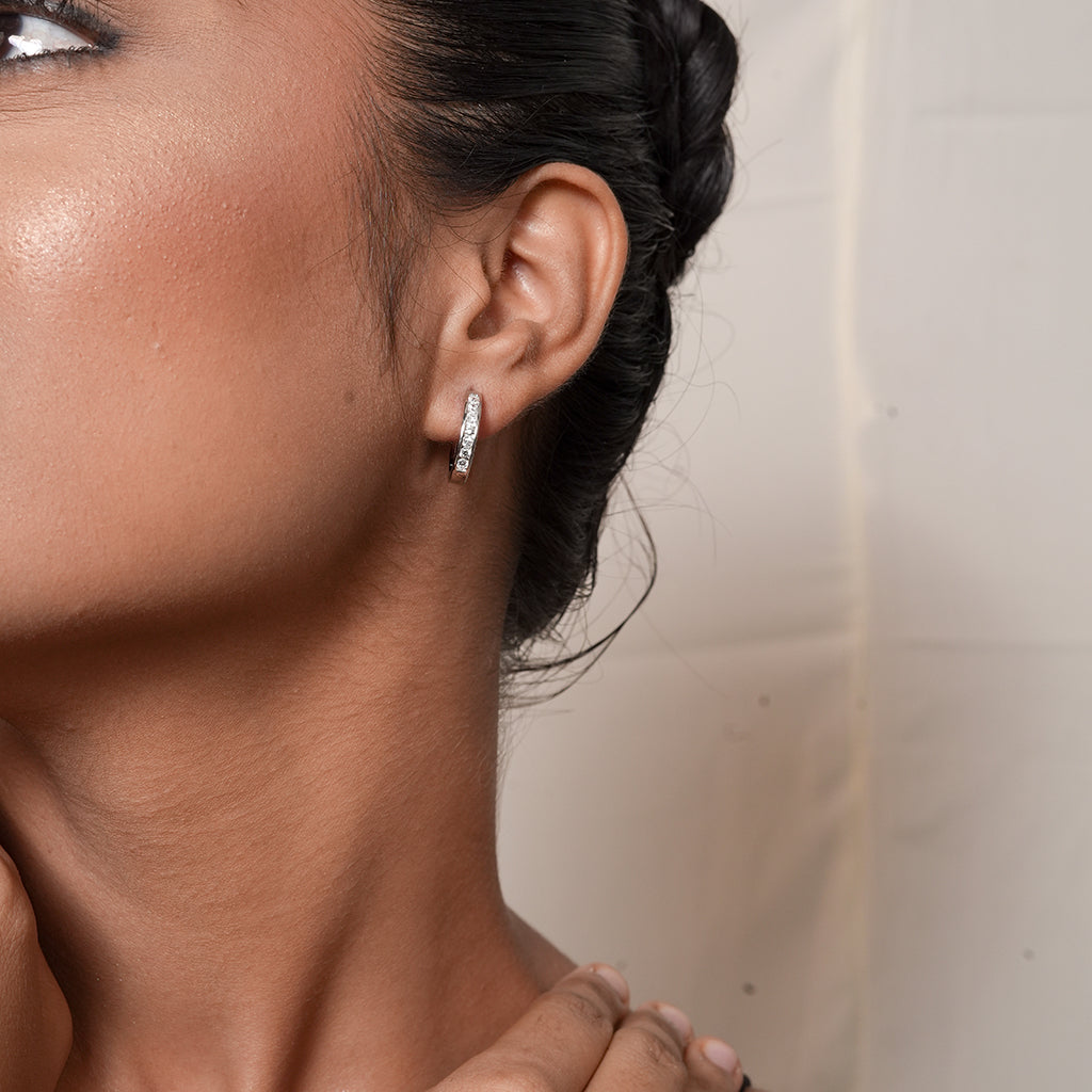 Silver Textured Huggie Hoop Earrings 1