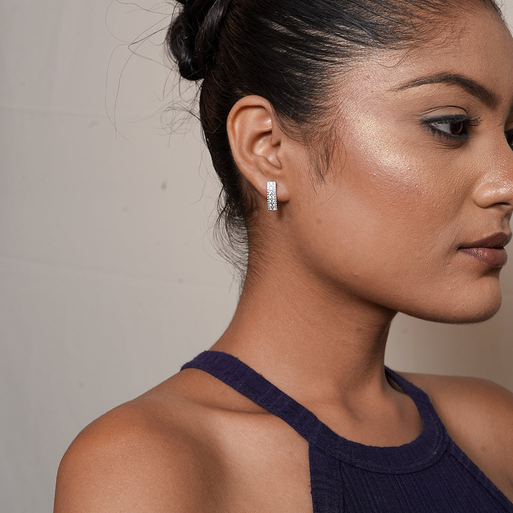Silver Wide Pave Huggie Hoop Earrings 3