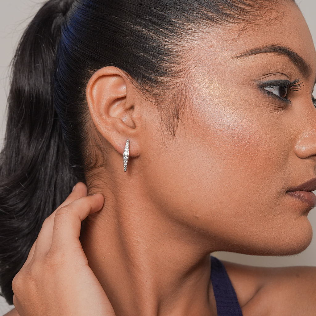 Rose Gold Tapered Pave Huggie Earrings 1