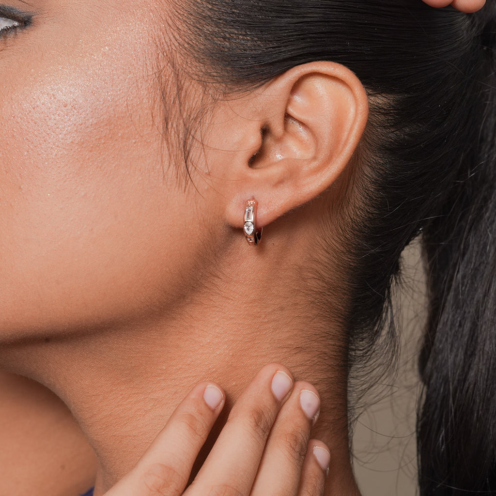 Silver Marquise CZ Huggie Earrings 1