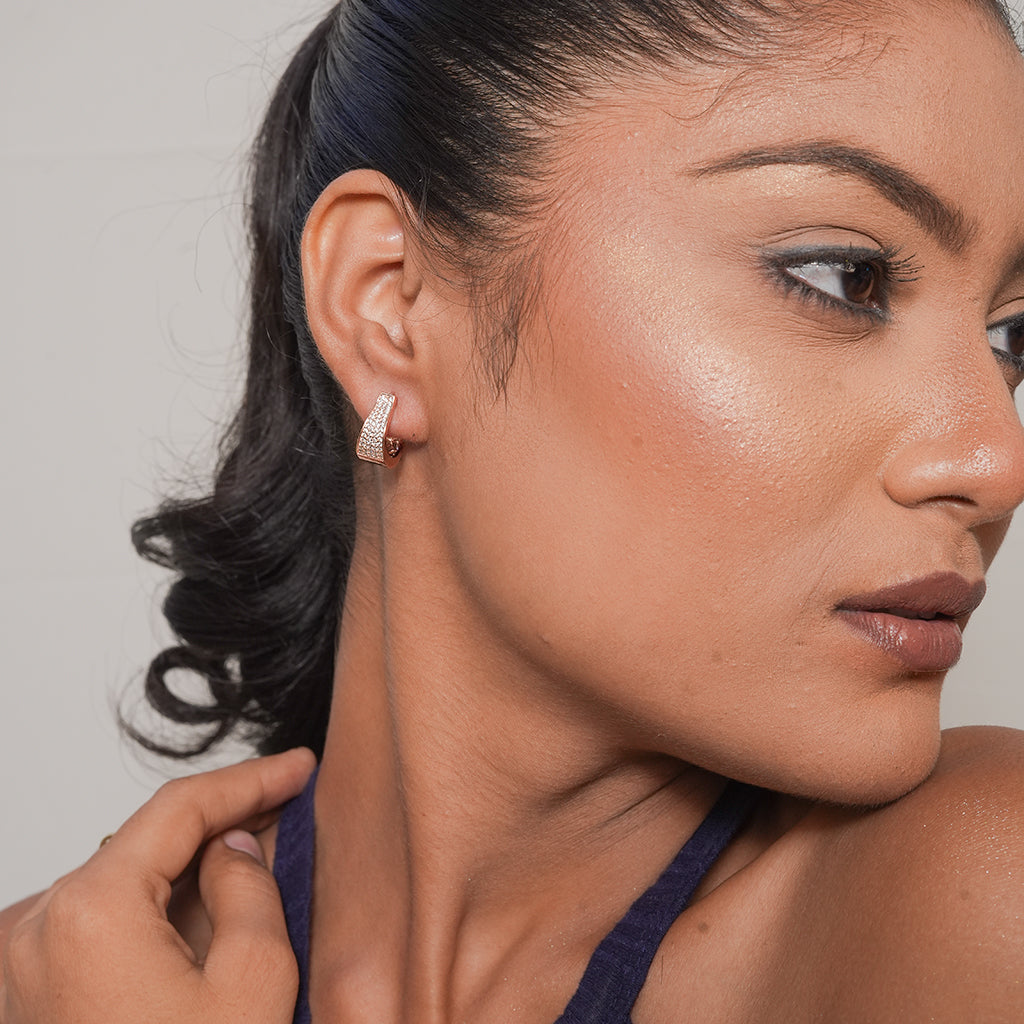 Silver Tapered Pave Huggie Earrings 2