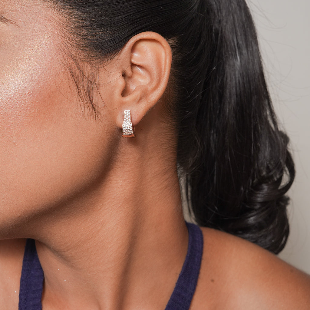 Silver Tapered Pave Huggie Earrings 1