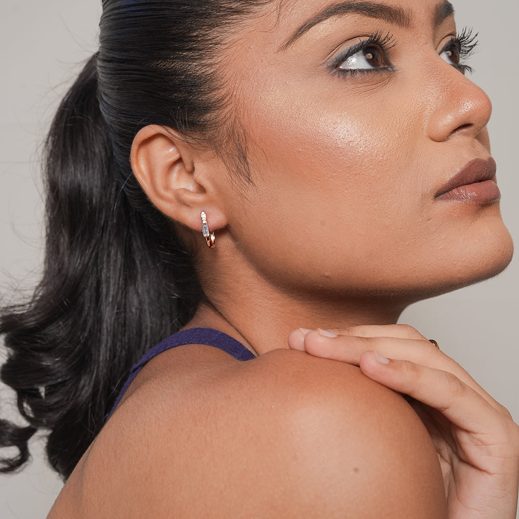 Silver Mini CZ Huggie Hoop Earrings 1