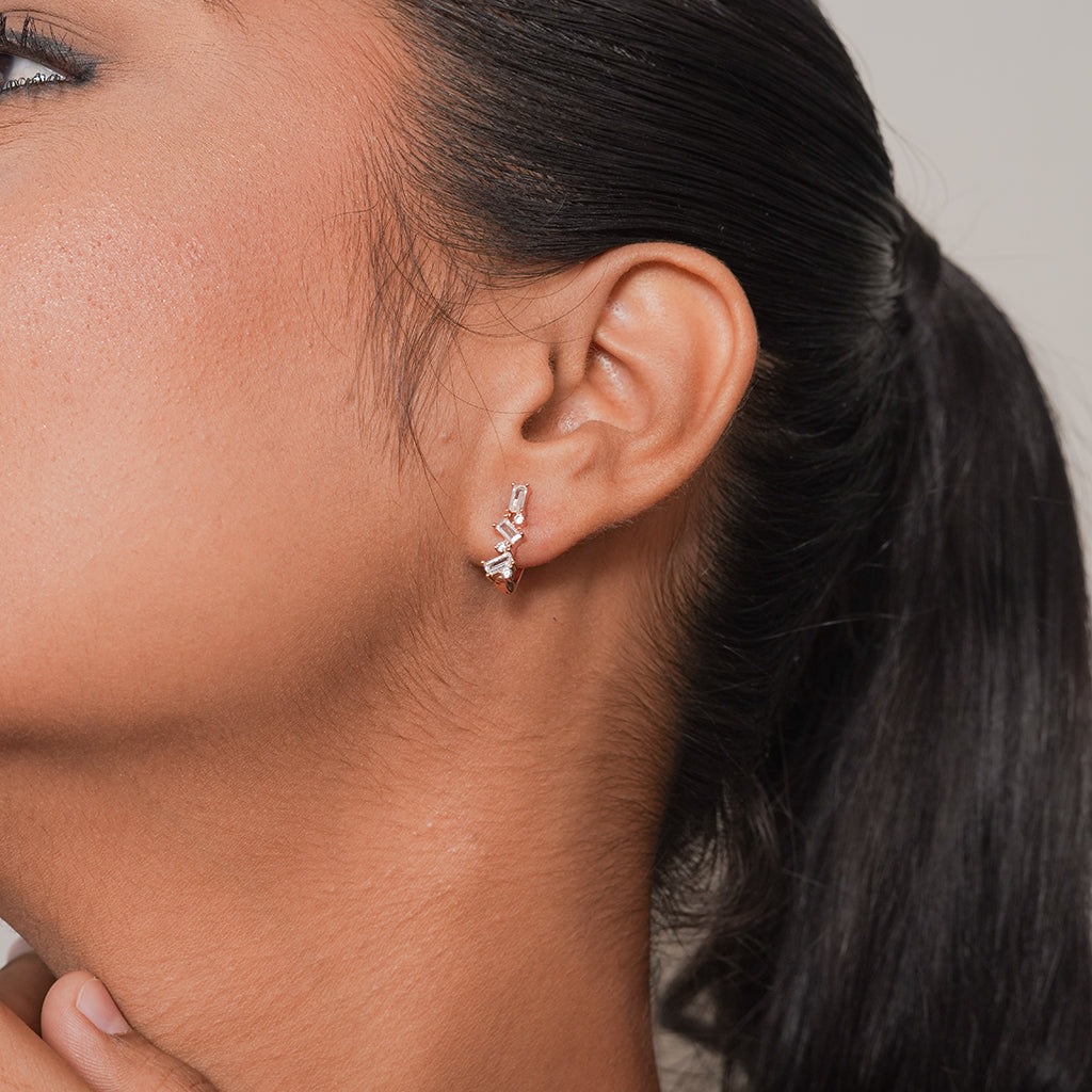 Silver CZ Cluster Climber Earrings 2