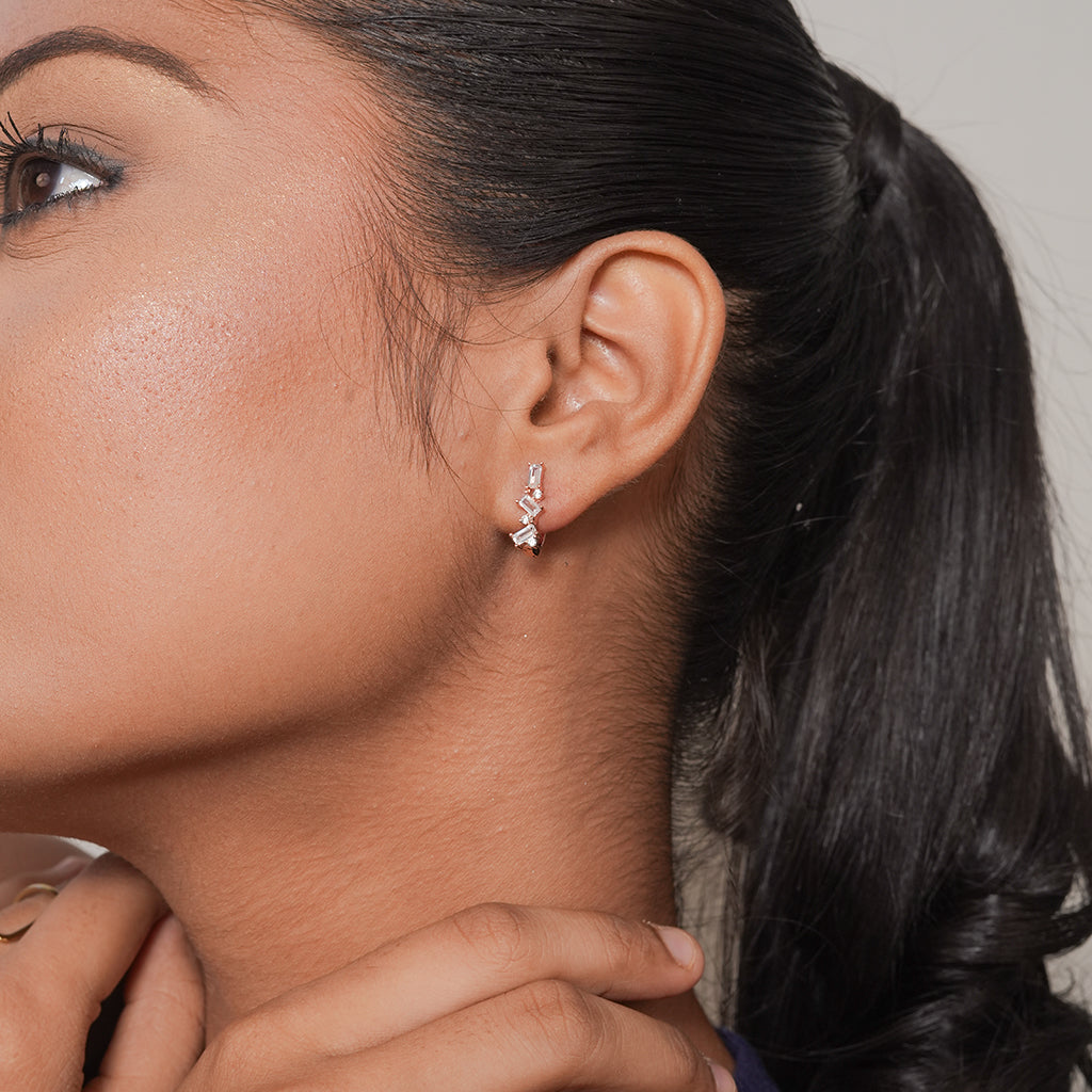 Silver CZ Cluster Climber Earrings 1