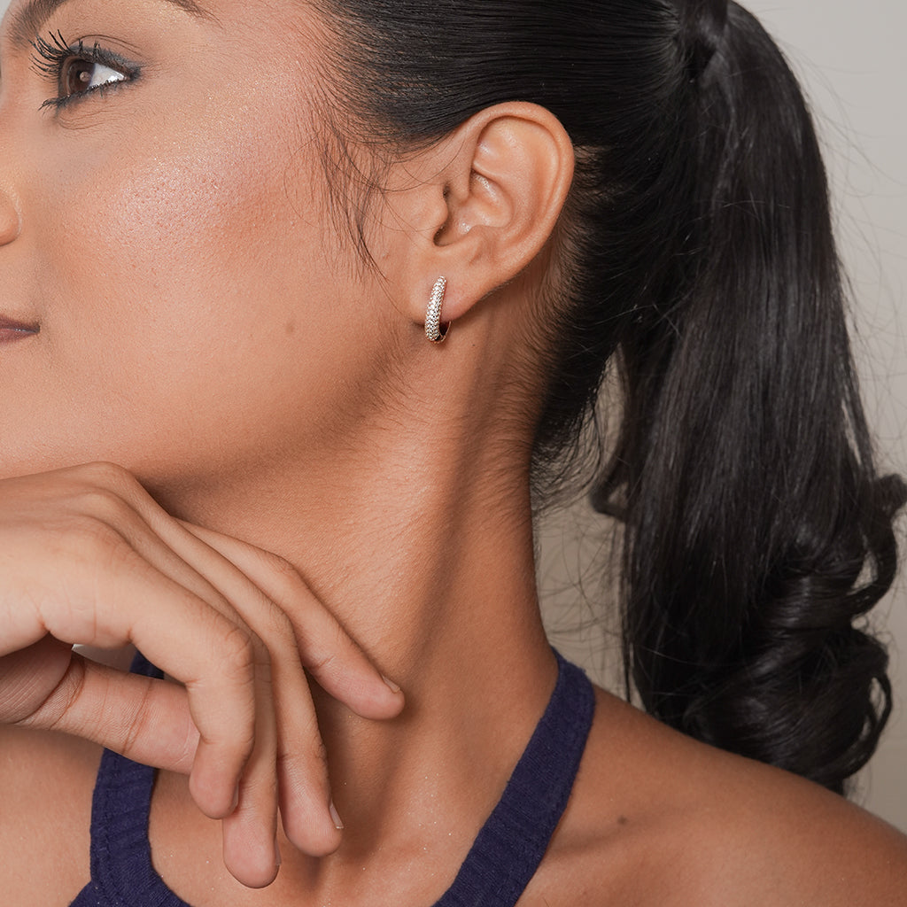 Silver Pave Huggie Hoop Earrings 2