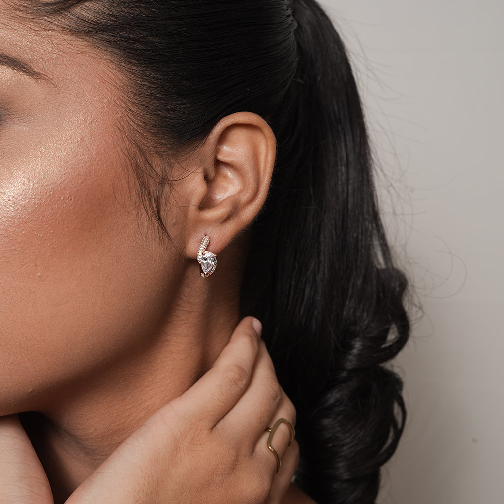 Silver Round CZ Huggie Earrings 2