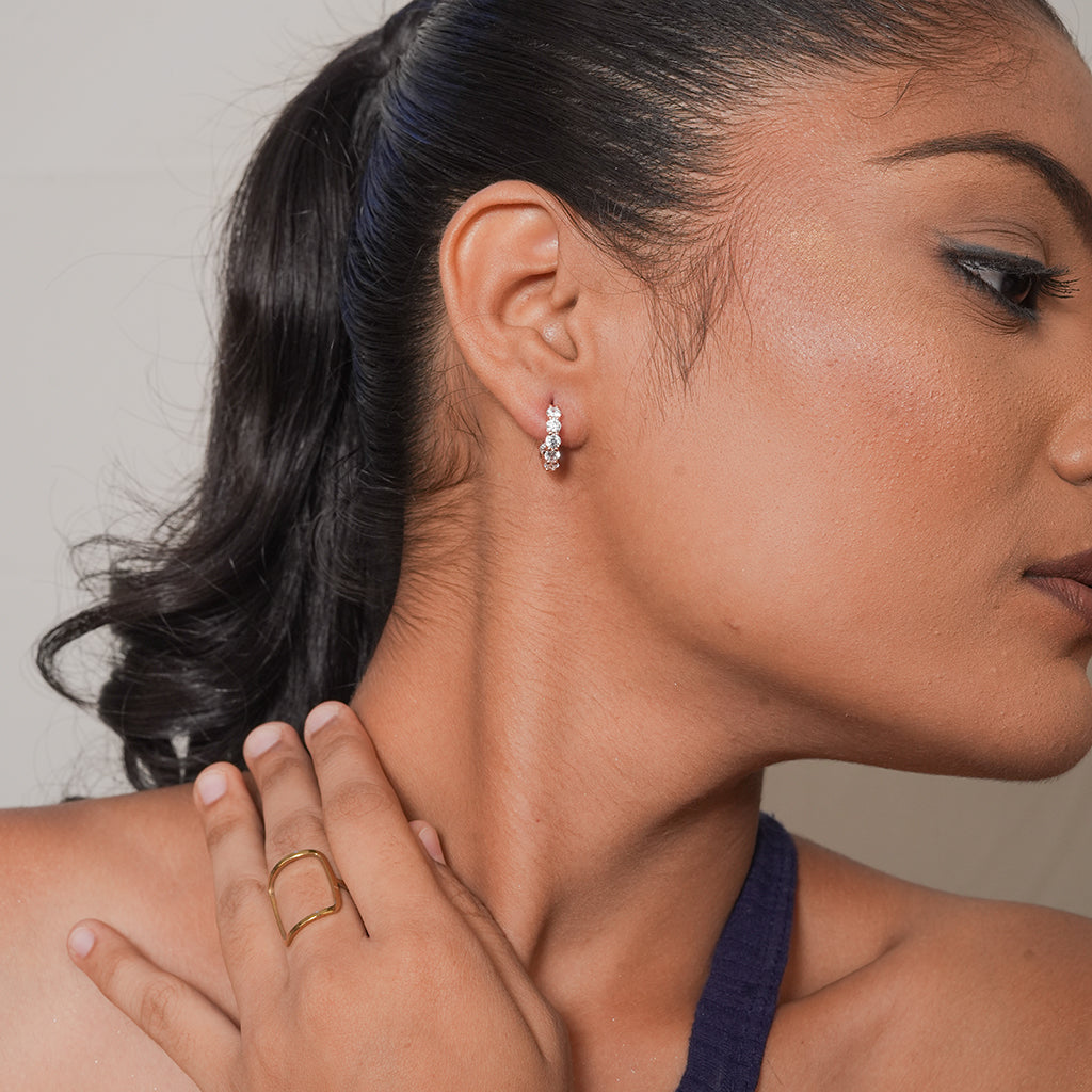 Silver CZ Drop Huggie Earrings 1