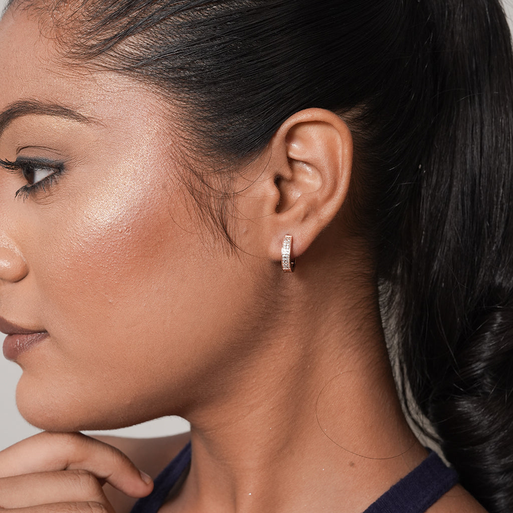 Rose Gold Double-Row Pave Huggie Earrings 2