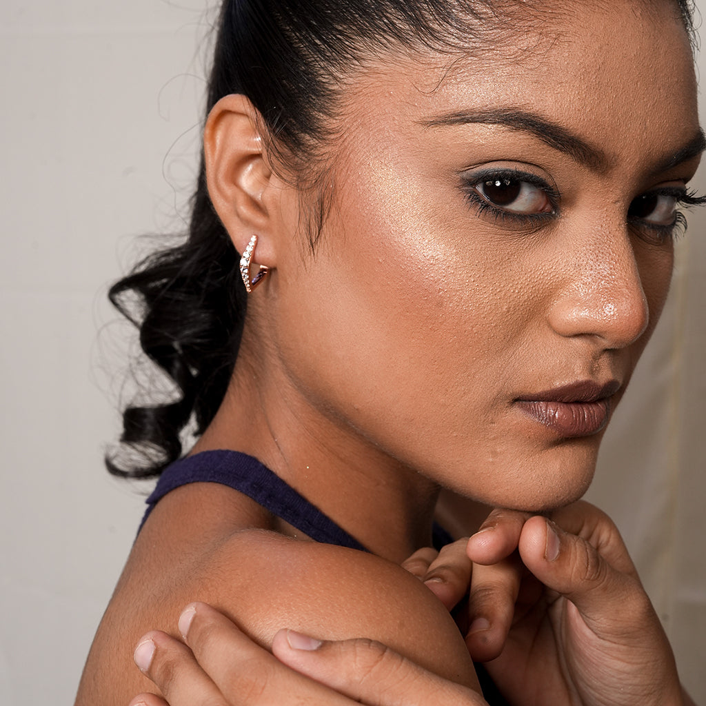 Rose Gold Tapered Pave Huggie Earrings 2