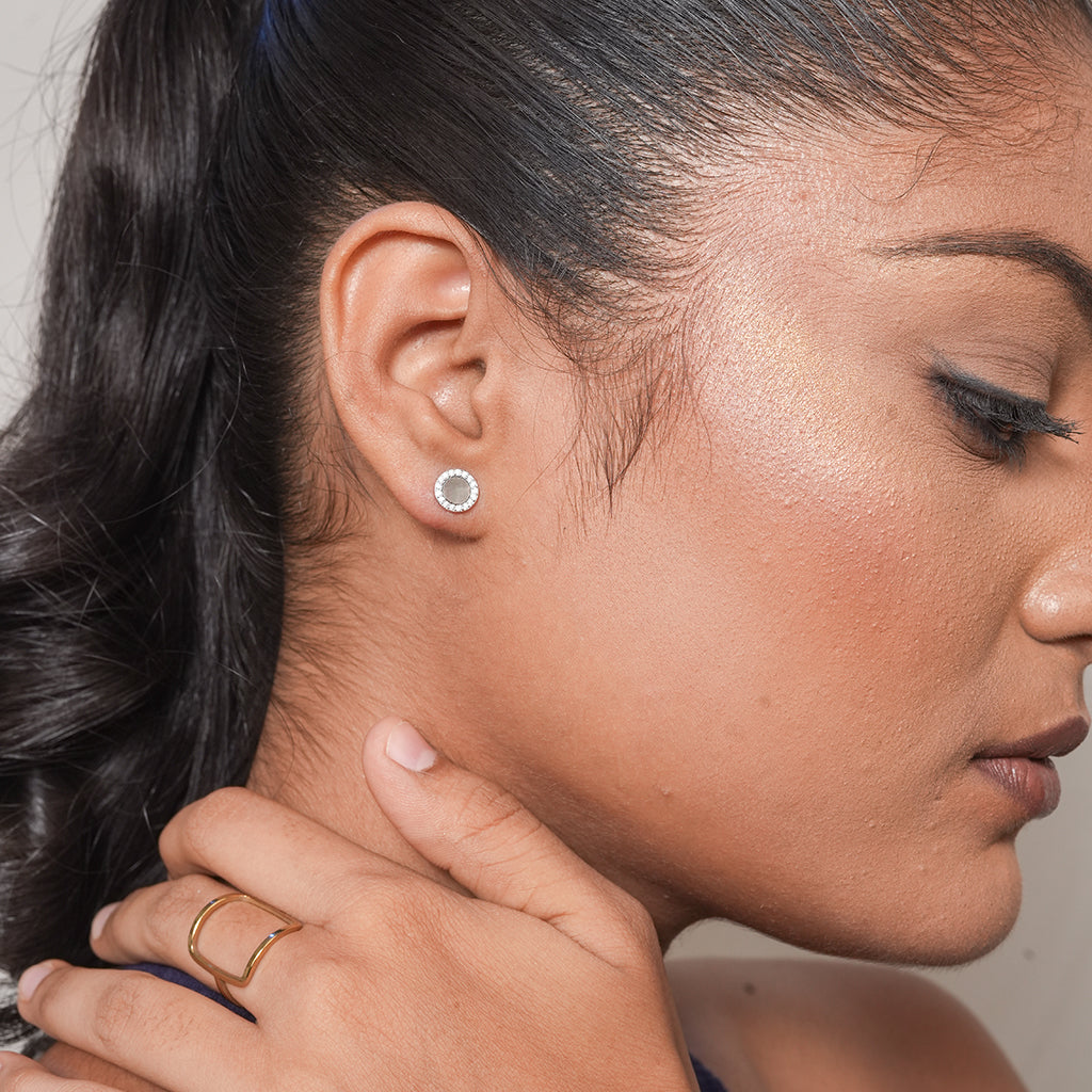 Silver Noir Halo Stud Earrings 2