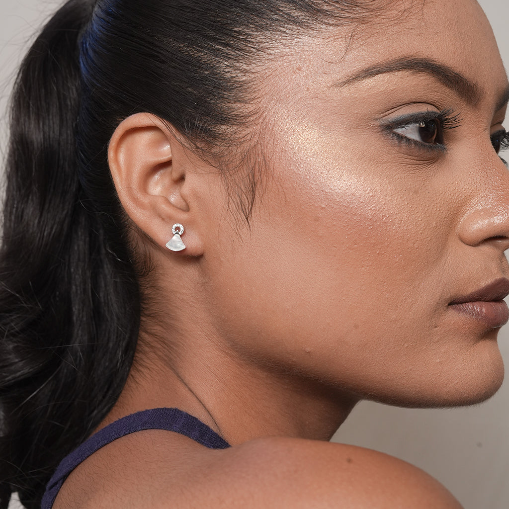 Silver Mother-of-Pearl Fan Drop Earrings 1