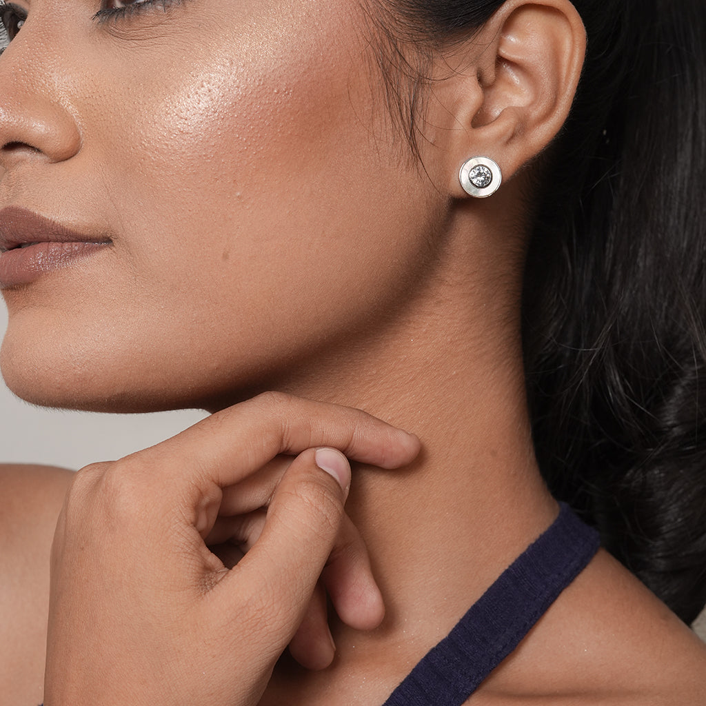 Silver Mother-of-Pearl Halo Stud Earrings 1