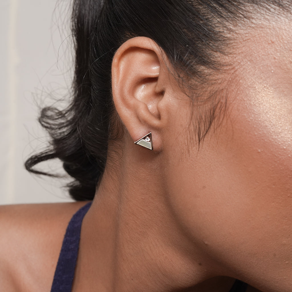 Silver Mother-of-Pearl Triangle Stud Earrings 2