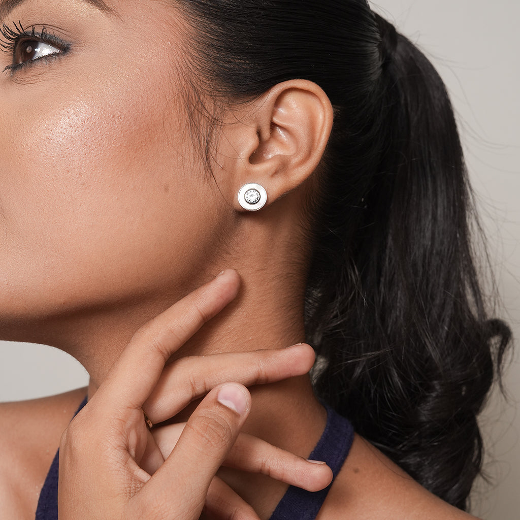 Silver Mother-of-Pearl Halo Stud Earrings 2