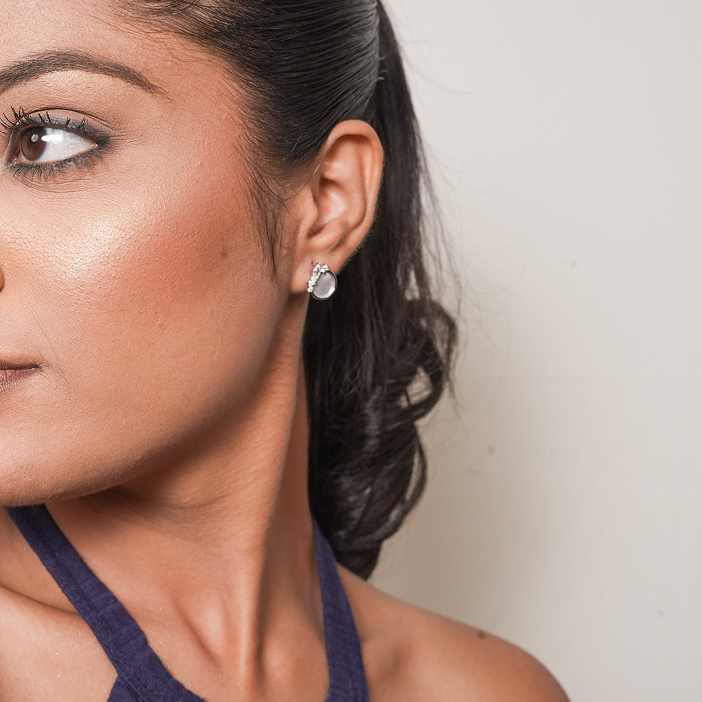 Silver Mother-of-Pearl Crystal Stud Earrings 2