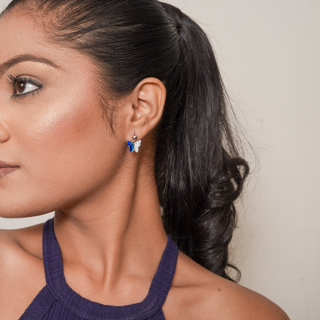 Silver Blue Butterfly Drop Earrings 2