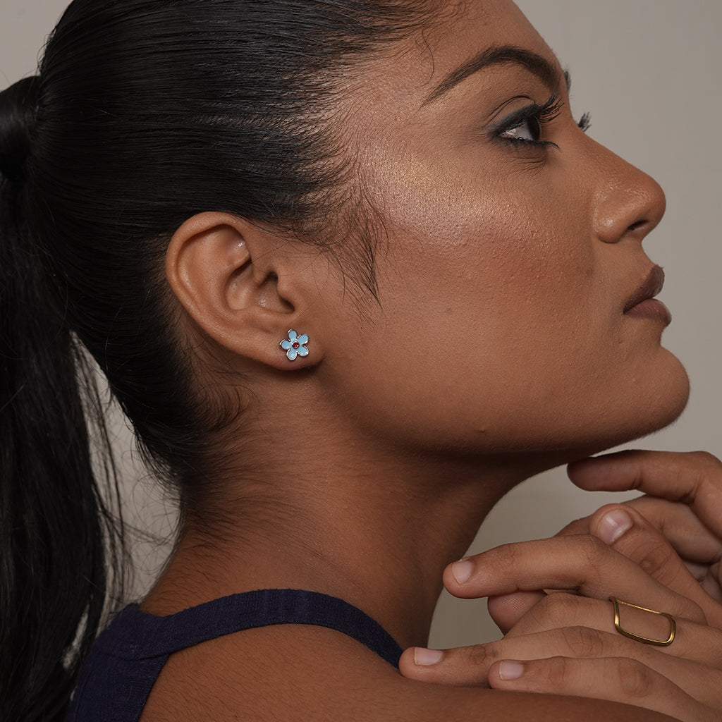 Light Blue Enamel Flower Stud Earrings 2