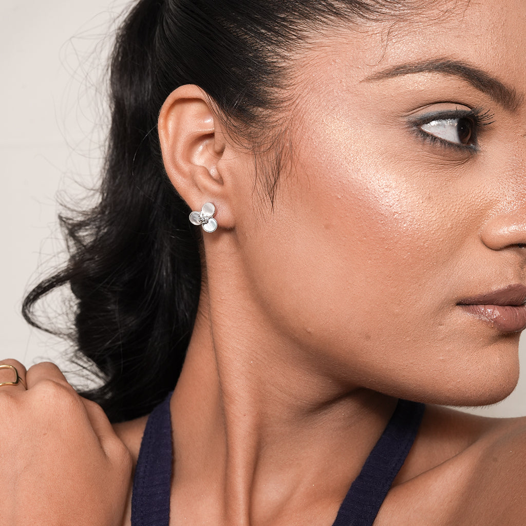 Silver Mother-of-Pearl Trefoil Stud Earrings 1
