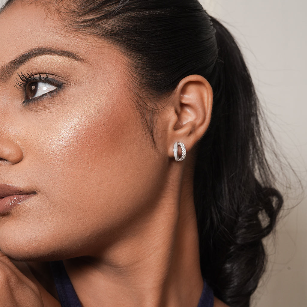 Silver Double Row Huggie Hoop Earrings