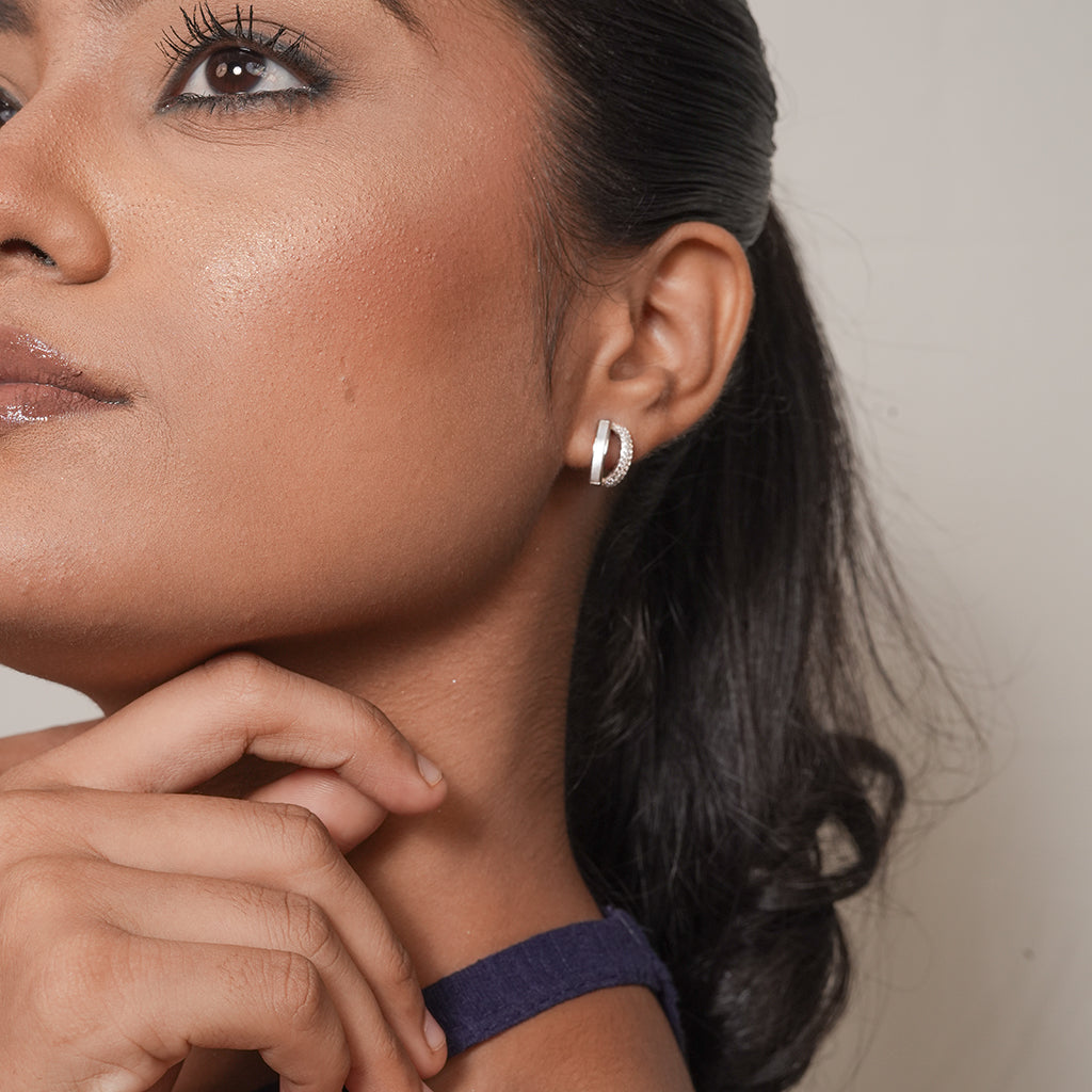 Silver Double Row Huggie Hoop Earrings